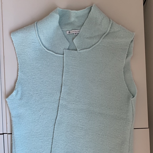 Light blue knitted raw edge vest overcoat - Picture 8 of 11